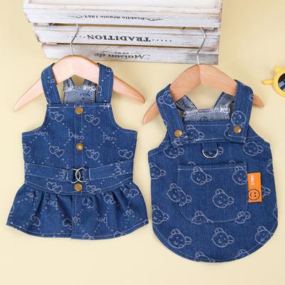 Haustier-Paarkleidung Denim Kleiner Hund Hundekleidung Zugleine Rock Frühling Herbst Sommer