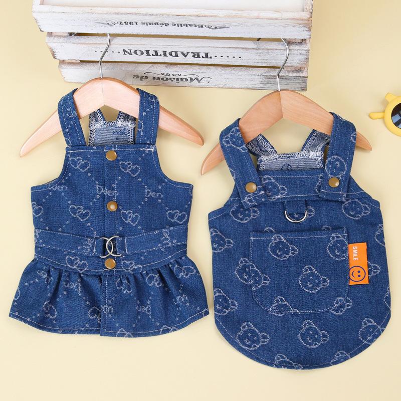 Pet Couple Clothing Denim Small Dog Dog Clothing Traction Skirt Spring Autumn Summer