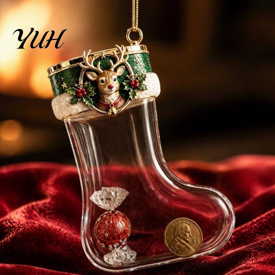 Transparent Candy Coin Filled Socks Fillable Christmas Stocking Acrylic Ornament, Tree Indoor Holiday Scene Hanging Props Decor, Santa Snowman