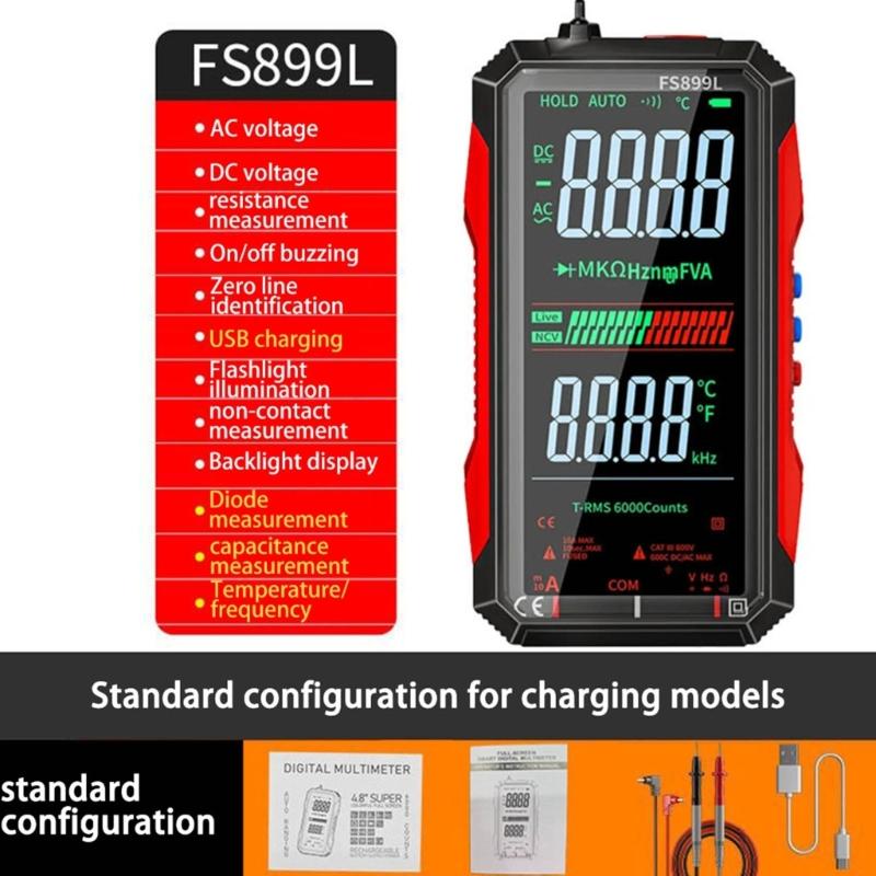 FS899L Color Screen Digital Multimeter With Large Bright Display USB C Rechargeable For Electrical Testing