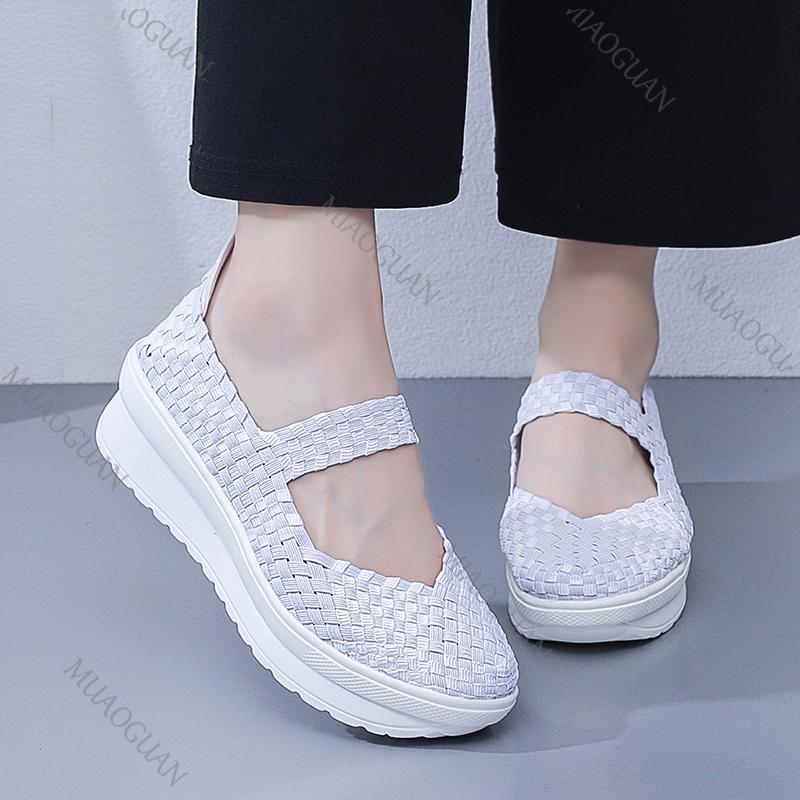 Fashion Summer Women Flat Shoes 2025 New Fashion Elastic Band Weave Shoes Breathable Lightweight Women Casual Loafers Zapatos De Mujer