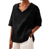 Top T-shirt con cappuccio da donna in cotone e lino tinta unita, vestibilità comoda, aggiornato
