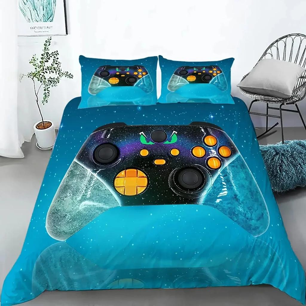Gaming Bedding Set Gamer Room Decor Gamer Comforter Cover for Boys Kids Teen Video Games Twin Size Gamepad Polyester Quilt Cover