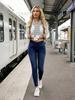 Calças de Yoga Jeans de Cintura Alta Cruzada V-Waist para Mulheres - Emagrecedoras, Elásticas, Roupa Fitness para Exterior