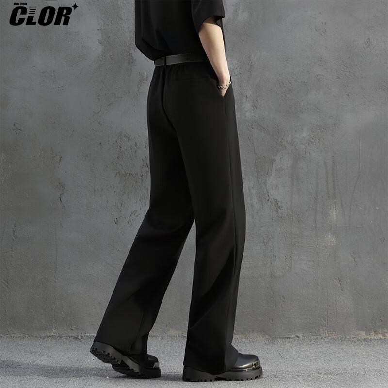 CLOR Pleated A-Line Casual Trousers for Men, Spring And Summer Wide-Leg Draping Loose Straight-Leg Pants, CL75 Black M