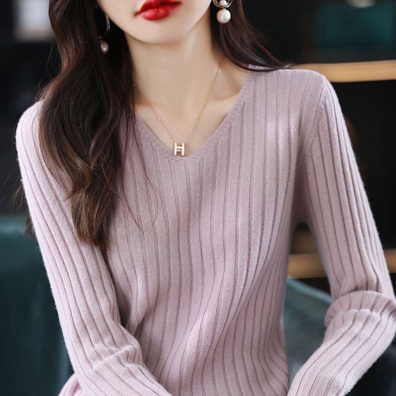 Women Sweater Long Sleeve Top Knitted Pullover V-Neck Fashion Sweater Woman Spring Autumn Basic Female Clothing Sweaters