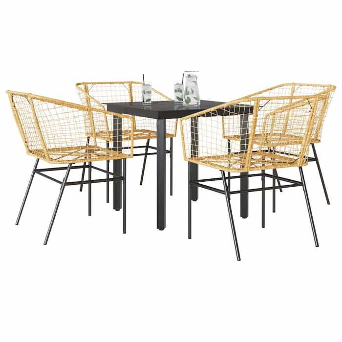 VidaXL 5pcs Garden Dining Set Brown Poly Rattan Glass, Outdoor Dining Set 3334591