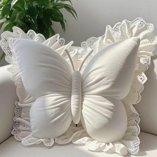 Butterfly Throw Pillow Plush Butterfly Shaped Pillow with Lace Edge Decorative Cute Stuffed Hugging