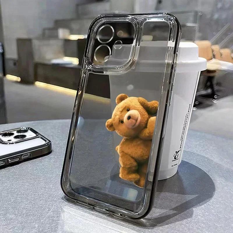 Cartoon Beer Bear Phone Case For iPhone 17 16 15 11 12 14 13 Pro Max Mini SE 7 8 Plus Funny Luxury Transparent Soft Cover Shell