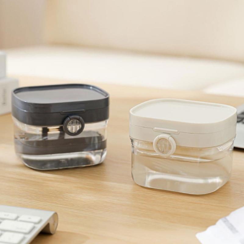 Aynalı Kapaklı 2'si 1 Arada Çok Katmanlı Protez Tutucu Kılıfı Temizlik Saklama Kutusu Temizlik Fırçası ile Sızdırmaz Ağız Ortodontik Kutusu