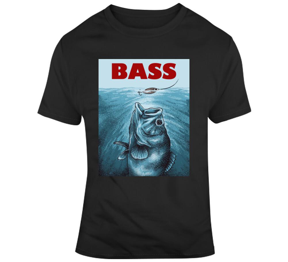 Jaws Bass Fishing Shark Funny T-Shirt Mens Womens Tees Top 4XL