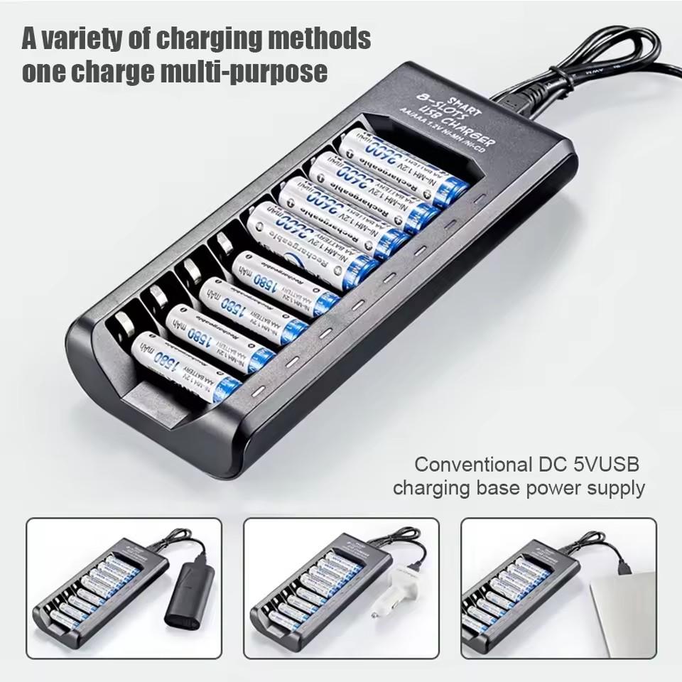 USB výstup 8 slotů Rychlé nabíjení Ochrana proti zkratu pro 1,2V NiMH AAA/AA baterie Nabíječka Nabíjecí nabíječka baterií