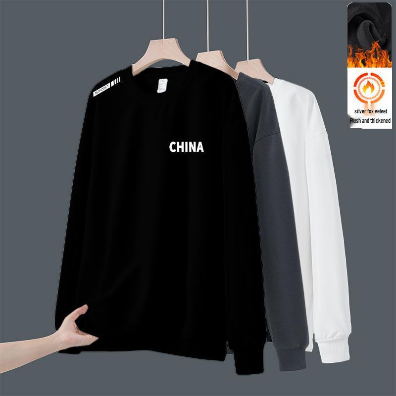Men's Autumn/Winter Thickened Plus Size Velvet Hoodie - Versatile Round Neck Long Sleeve Pullover