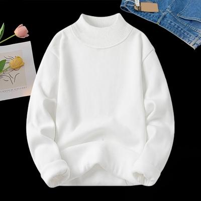 Men Fall Winter Sweater Thick Plush Lined Half-high Collar Knitted Solid Color