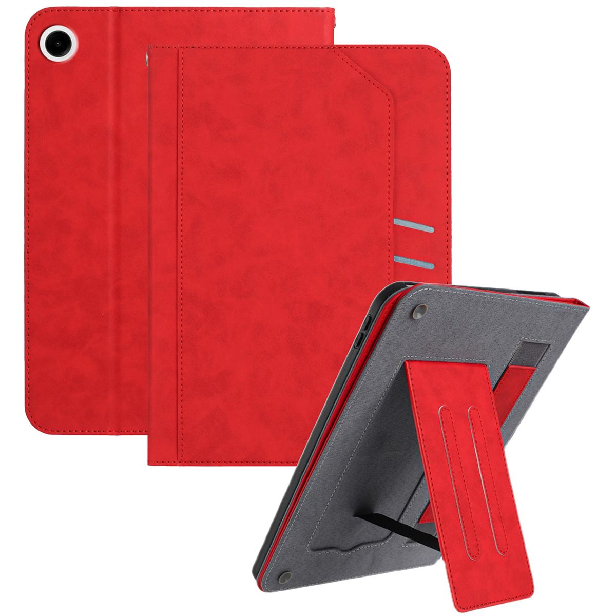 

For Samsung Galaxy Tab A9 Stand Case Auto Wake/Sleep PU Leather Tablet Cover with Wallet/Hand Strap Red