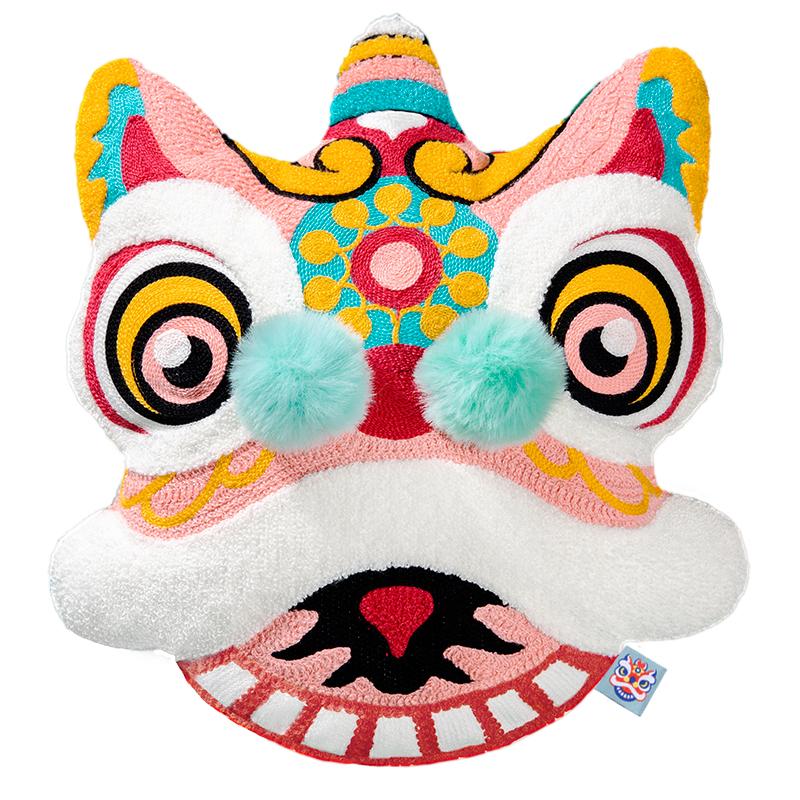 Joy Chinese Traditional Dance Lion Embroidery Cushion Sofa Chair Car Waist Cushion Wedding Bedding New Year Decorative Pillow