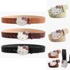 Metalowy Pasek Damski Hello Kitty z Nadrukiem Litery i Cyrkoniami do Codziennego i Eleganckiego Ubioru