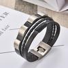 Mens Punk Leather Bracelet With Rivet Buckle Geometric Design Adjustable Cuff Biker Style Jewelry