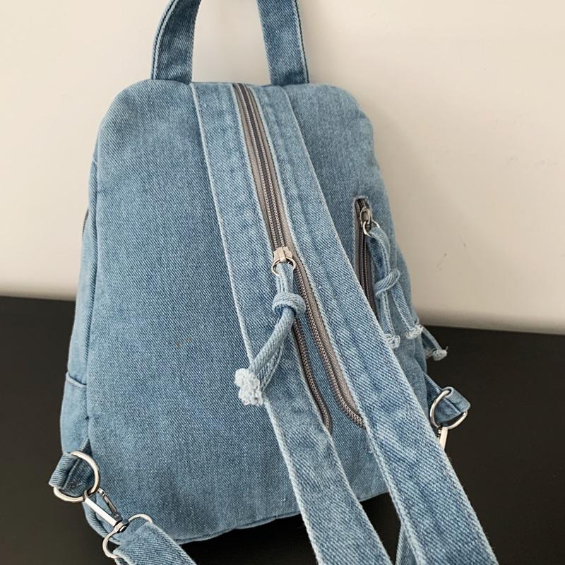 Vintage Solid Color Denim Backpack Large Capacity Multifunctional Chest Bag