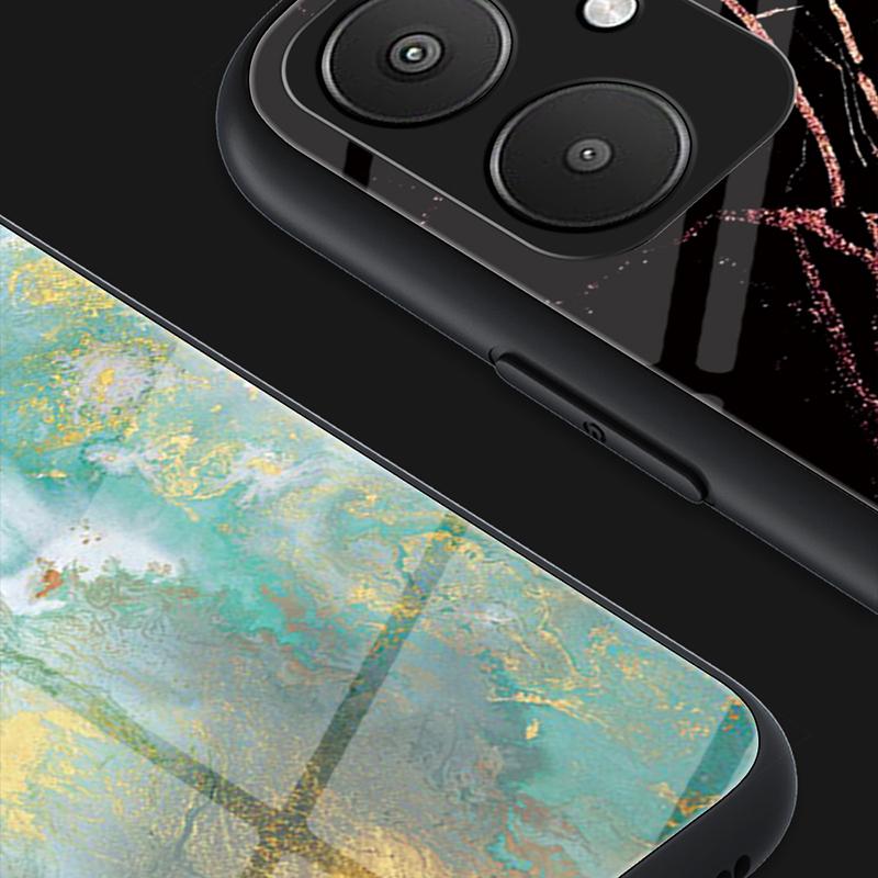 Pro Xiaomi Redmi 13C 5G/13R 5G/Poco M6 5G Pouzdro se vzorem mramoru Kryt z tvrzeného skla+PC+TPU