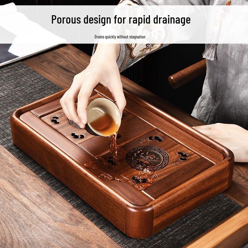 Wooden Tea Tray with Dual Drainage & Storage
