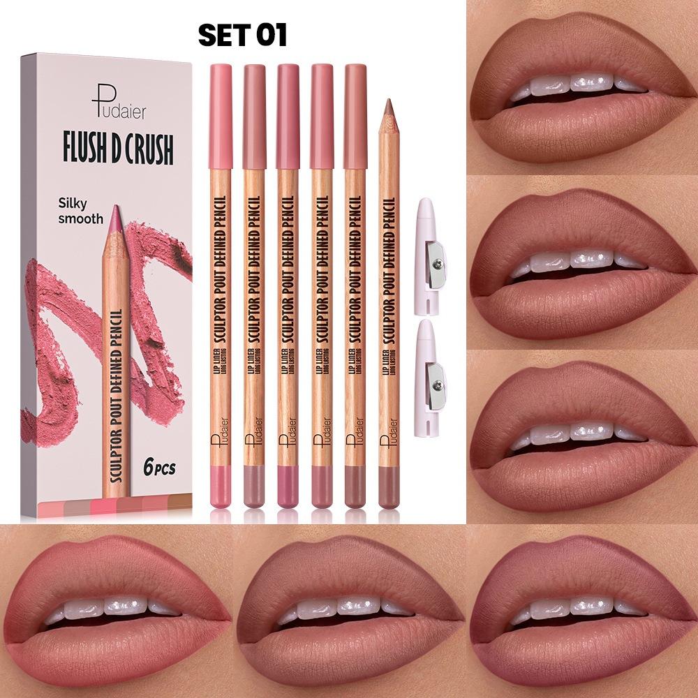 6Pcs Lipliner Pen Set Makeup Sexy Red Matte Contour Tint Lipstick Pen Waterproof Long Lasting Non-stick Cup Lip Liner Cosmetics