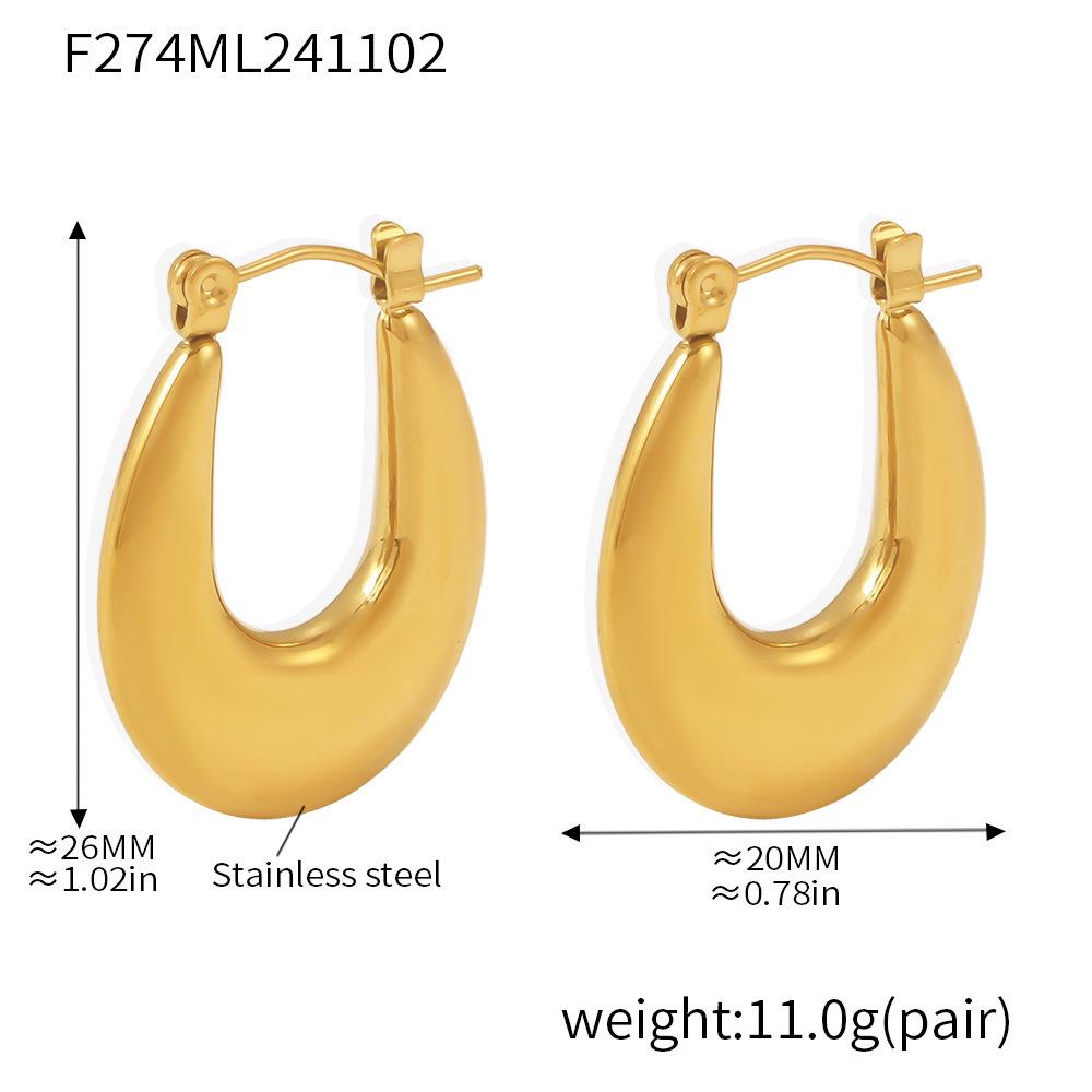 Qiong Yao European Style 18K Gold-Plated Stainless Steel U-Shaped Texture Earrings