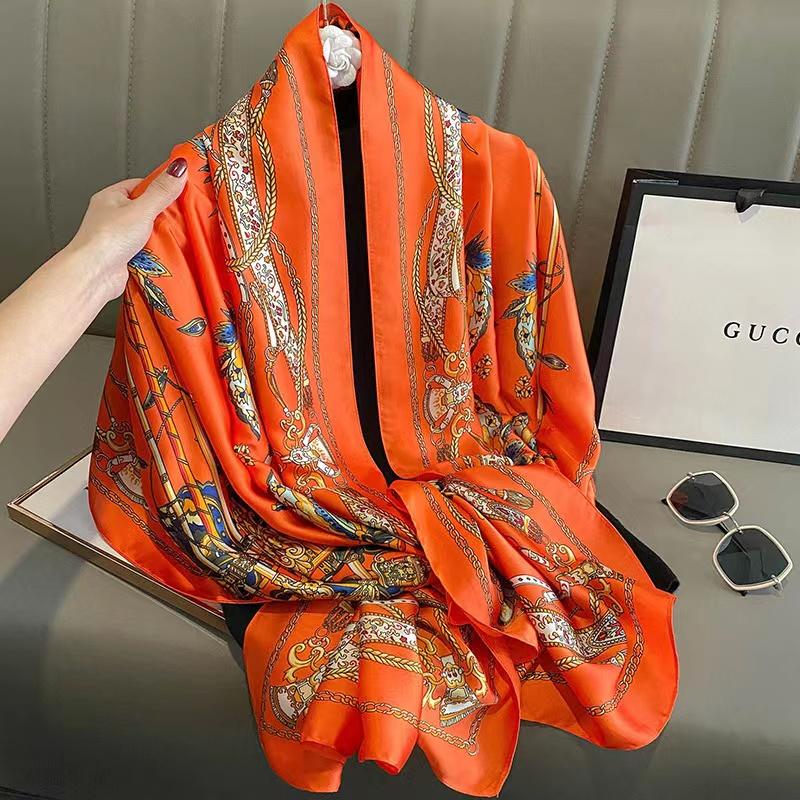 180*90Cm  Women Scarf Fashion Print Silk Scarves Summer Shawls Wraps Soft Lady Bandana Foulard Hijabs Muffler