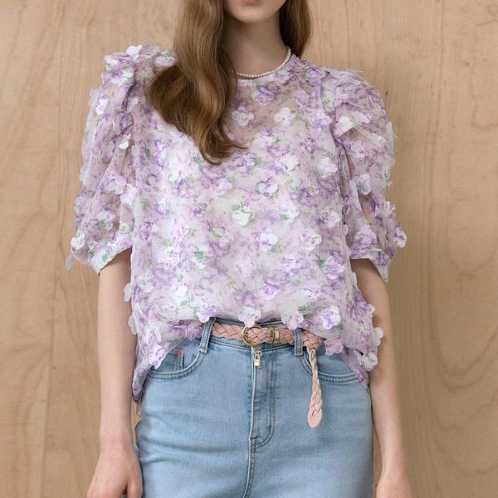 Maxza 3d Petal Volume Sleeve Sheer Blouse Zc06qb032on painted/FREE