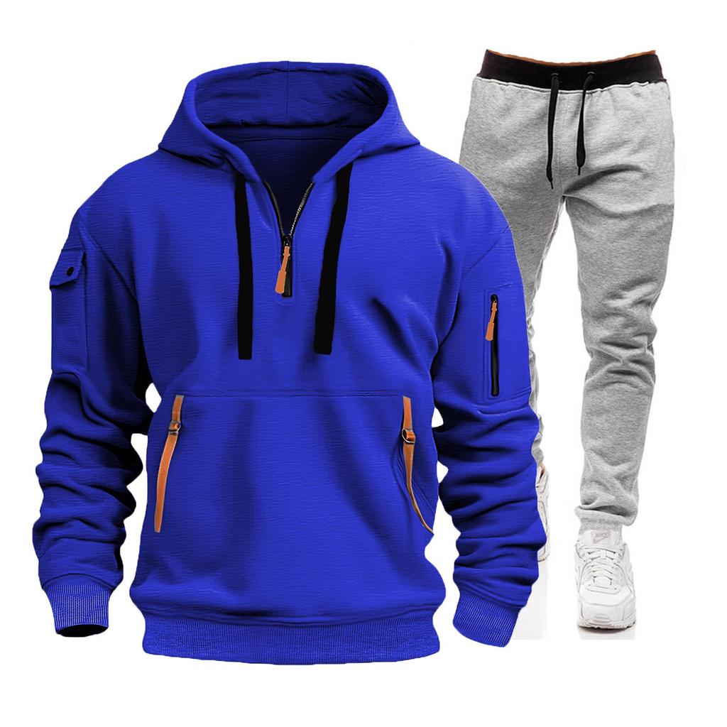Autumn Men's Casual Sports Suit with Multi-Zipper Arm Pockets & Fashionable Hoodie