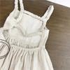 Korean Girls Sleeveless Dress Linen Halter Breathable Candy Color Summer Sweat Absorbent Girl's Vest Dresses