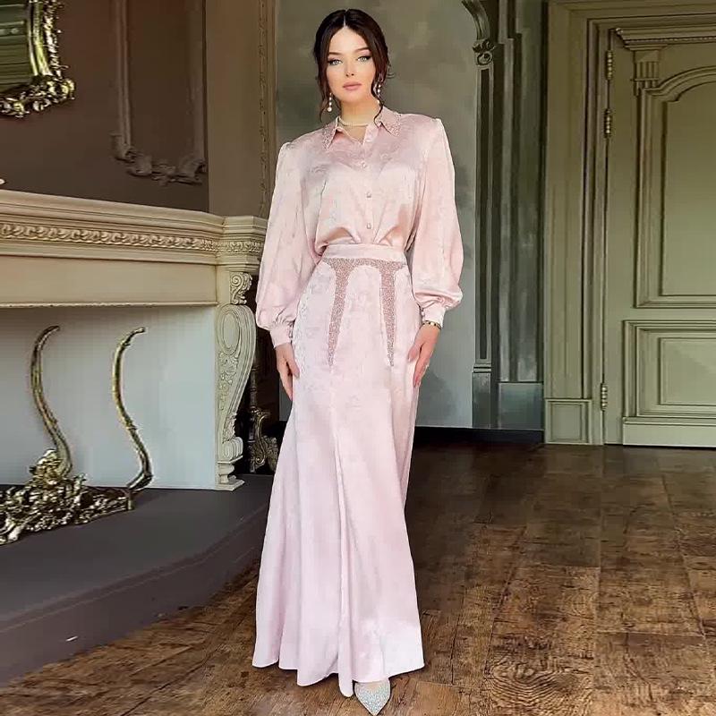 2024 Podzimní Zeštíhlující Midi Sukně Dvoudílný Set: Evropský a americký společenský styl dámského oblečení