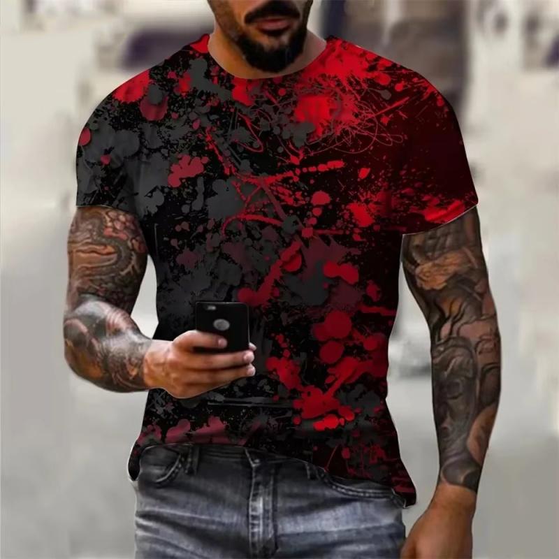 Pánské barevné tričko s geometrickým vzorem Color Block 3D potištěná trička Letní pouliční s krátkým rukávem s kulatým výstřihem Volná trička