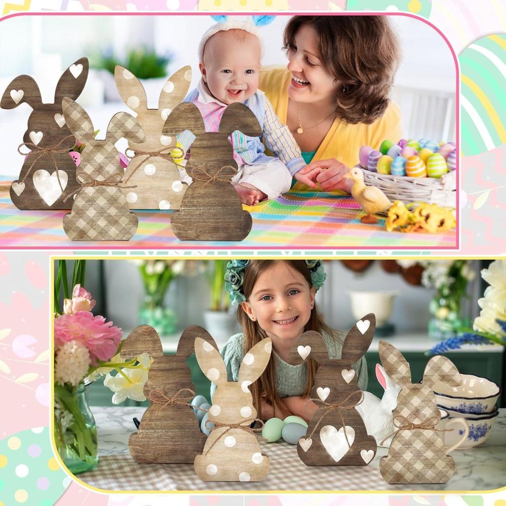 4/5 Piece Printed Easter Wooden Rabbit Ornament With Bowknot Standing Bunny Ornament  Shop