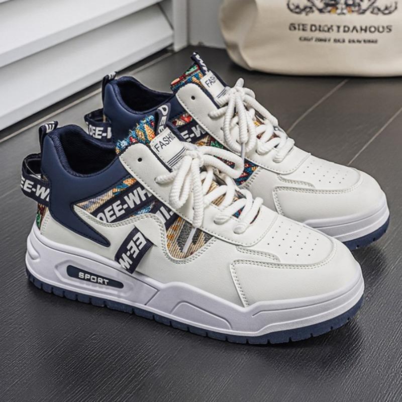 Men High Top Breathable Leather Platform Sneakers, Versatile Height Increasing Casual Skate Board Shoes