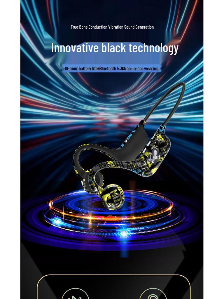AKZ-G9 Vibration Bone Conduction Bluetooth Earphones with Card Slot, Digital Display, Neckband Design, and Long Battery Life.