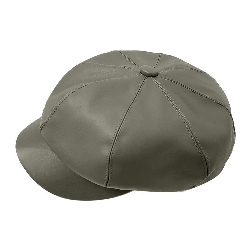 Winter Korean Style Student Cute Versatile Pu British Style Octagonal Hat Pumpkin Hat Korean Leather Beret Women