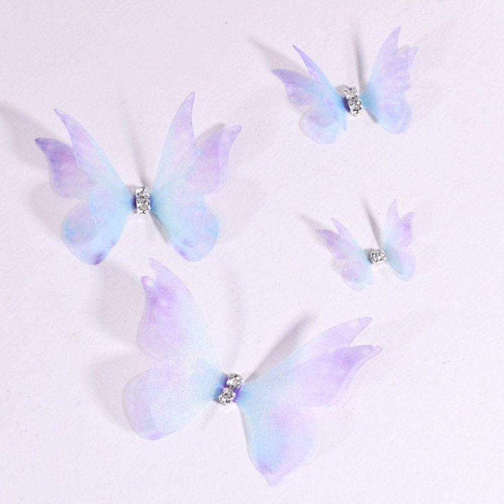 50Pcs Double Layer Butterfly Appliques Translucent Chiffon Butterfly  Sewing Craft Decoration