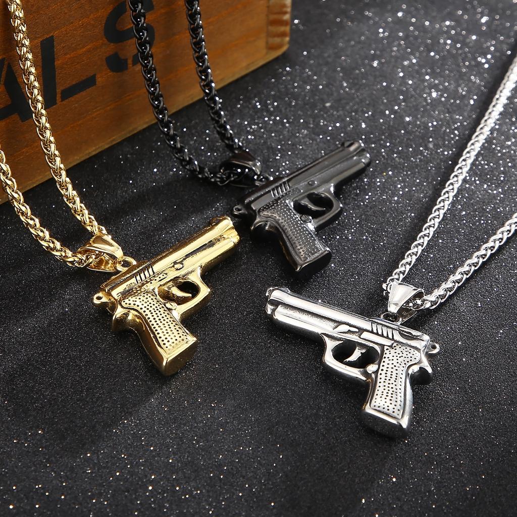 Stainless Steel Gun Charm Pendant Necklace for Men Women Chunky Power Jewelry 60cm Silver/Gold Color Metal Accessories