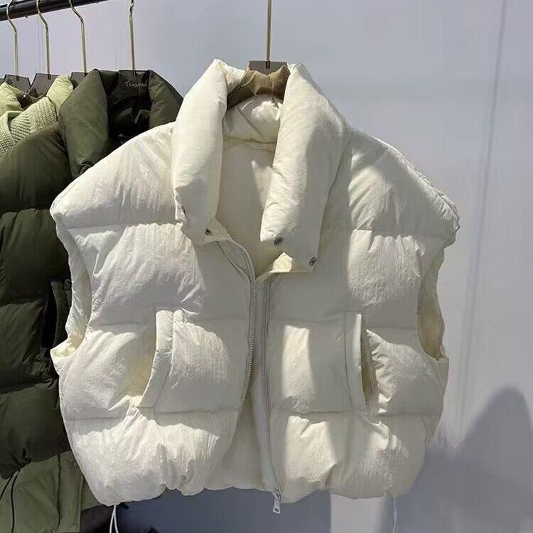 Women Mock Neck Zipper Up Solid Warm Vest Coat Casual Loose Thicken Jacket Coat Women Puffer Jackets Autumn Winter