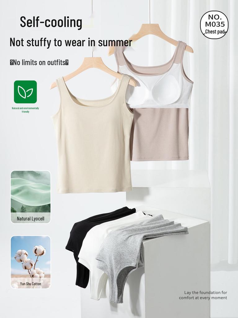 Women's Slim Fit Cotton Camisole: Versatile Spring/Summer Sleeveless Top with Chest Pads