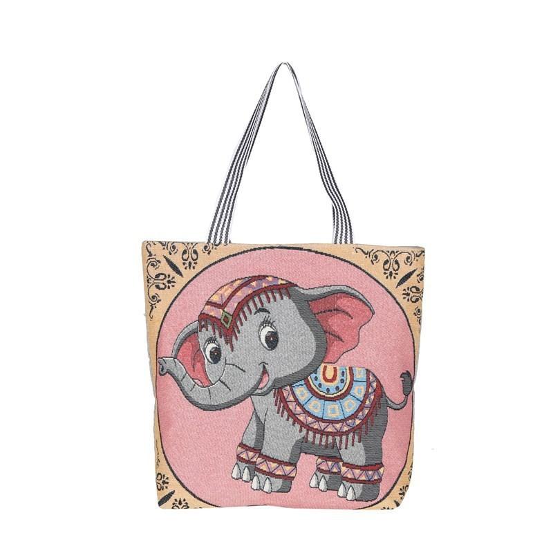Cartoon Canvas Tote Bag Large Capacity Embroidered Floral For Casual Travel