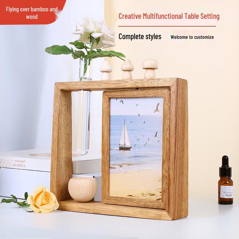 Creative Rotating Solid Wood 6-inch Photo Frame with Logo Customization - Multifunctional Tabletop Stand for Photos.