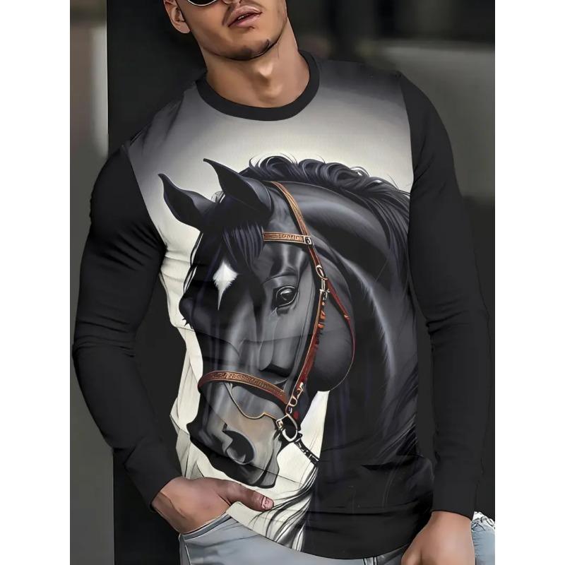 T-shirt da uomo Cavallo al galoppo Grafica Stampa 3D Moda Manica lunga Girocollo Unisex Maglietta Casual Estate Personalità Top da uomo