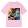 Funny Housewife Cat Meme T-Shirt  Women Vintage T-Shirts Summer Short-sleeved Loose Oversized T-shirts
