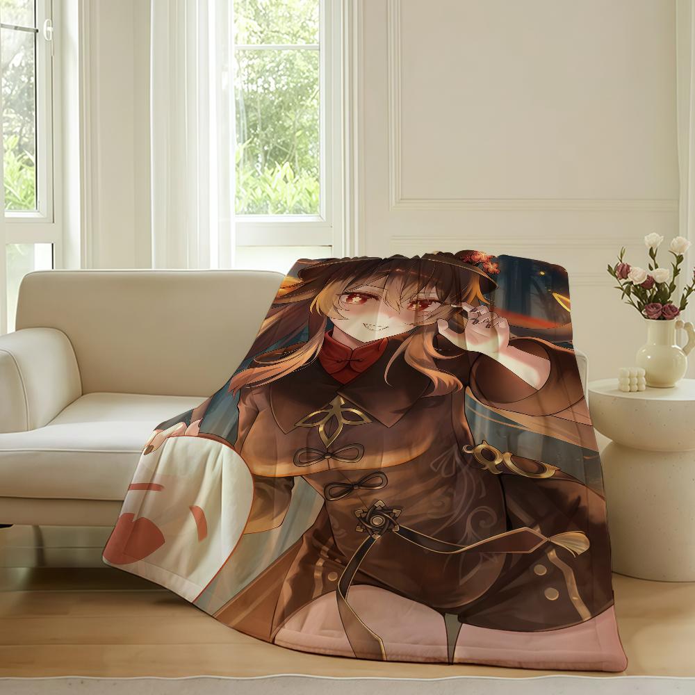 

Genshin Impact Hu Tao Blanket For Sofa Office Bed Plane Travel Sleep Read Relax Camping Soft And Warm 75x90cm