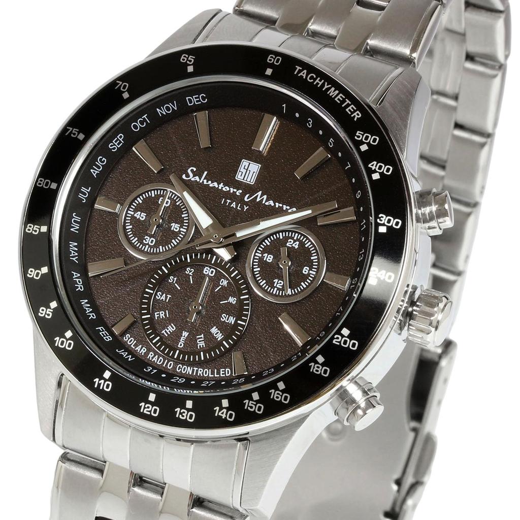 Salvatore Marra Montre Solaire Radiocommandée Homme Edition Limitée Chronographe Noir et Marque Italienne, Argent, SM14117-SSBKSV,