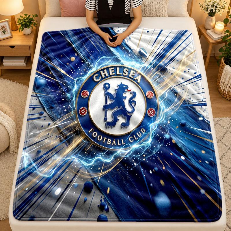 Flannel BlanketChelsea FC Warm Soft Throw Blanket for Indoor Sofa Bed Living Room Use