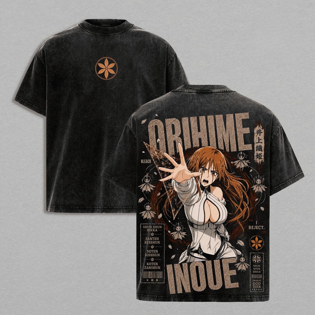 2026 Anime Orihime Inoue BLEACH T-shirt Harajuku Vintage Washed T Shirt Men Clothing Oversized Short Sleeve 100% Cotton Tee Tops