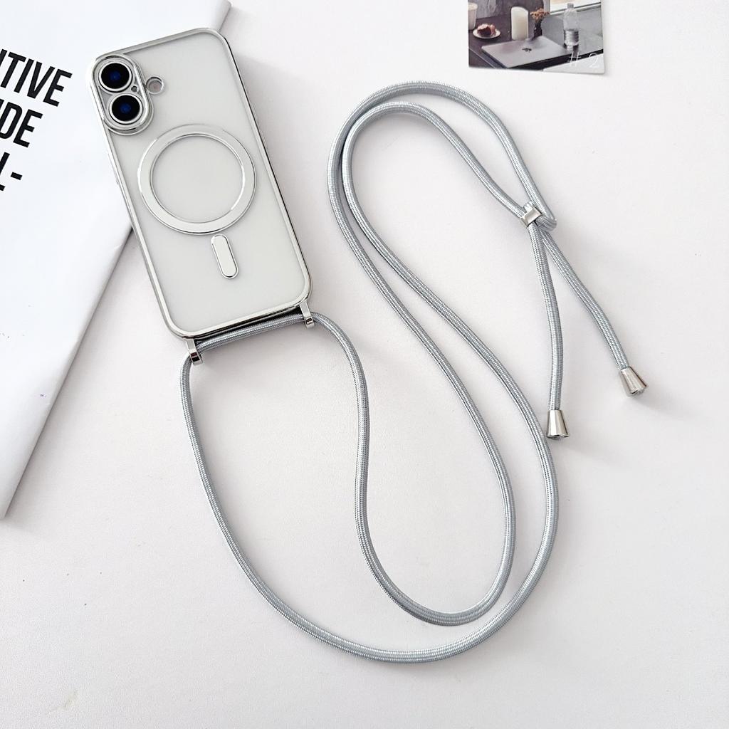 For iPhone 17 Case Compatible with MagSafe Electroplating TPU Phone Cover with Long Lanyard